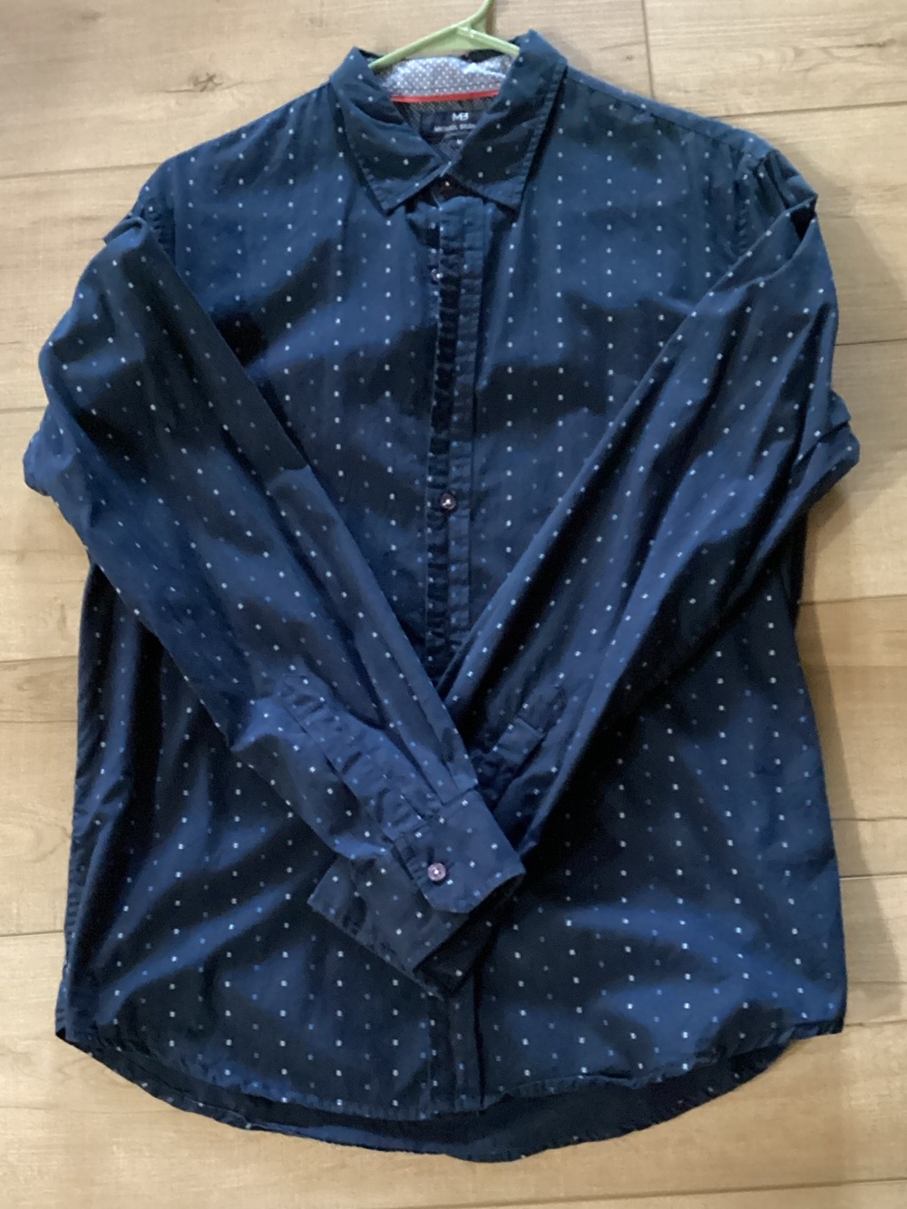 Michael Brandon Navy Button-Down Shirt with Small White Dot Print